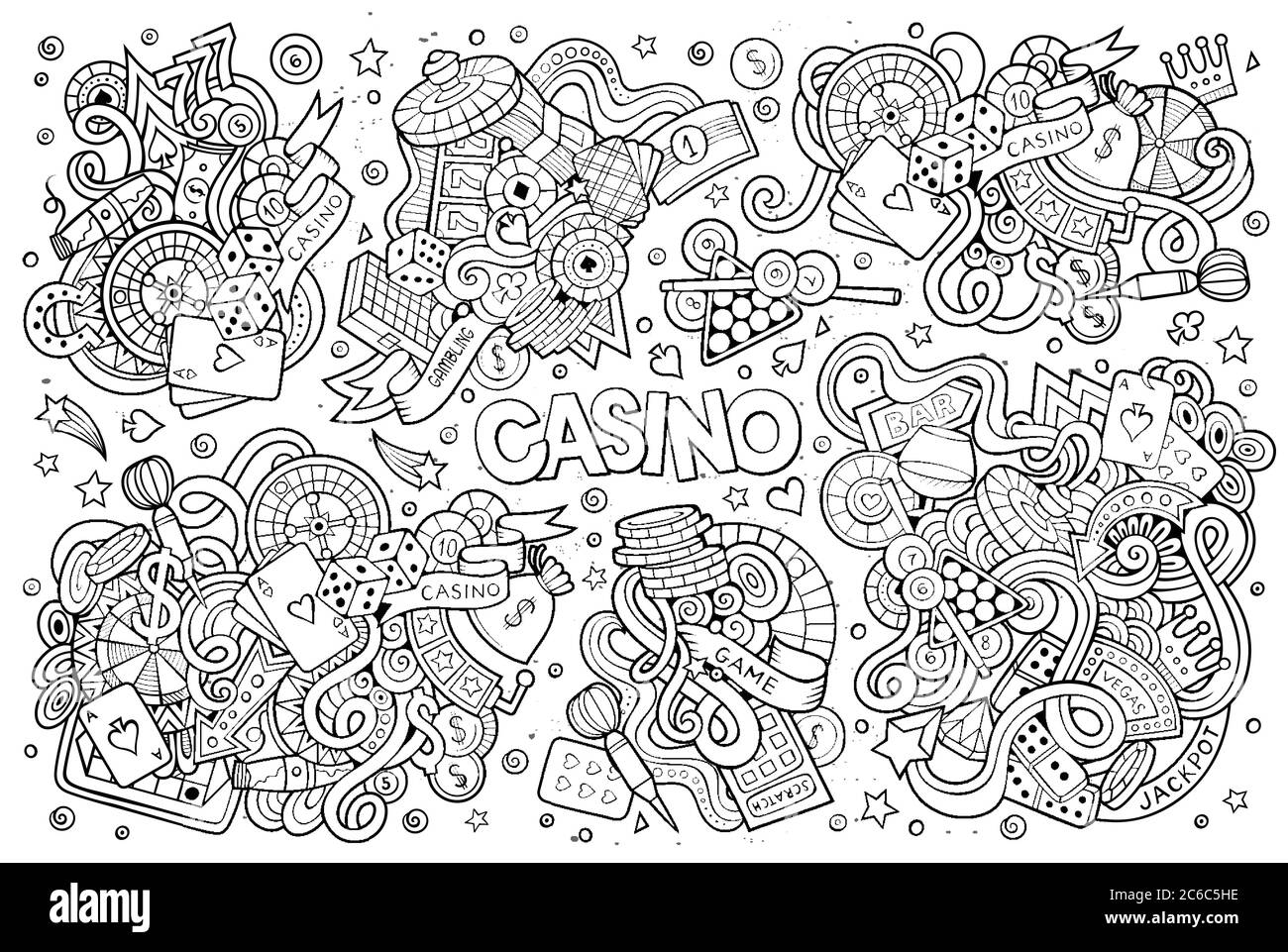 Sketchy vector hand drawn doodles cartoon set of Casino objects Stock Vector