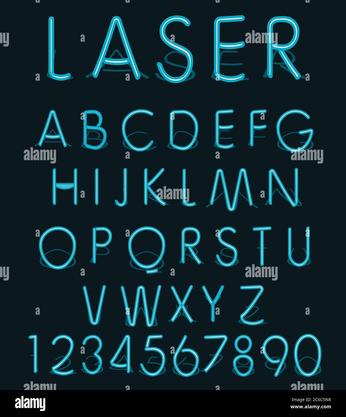 Vector Blue glass reflect laser neon alphabet isolated on black Stock Vector