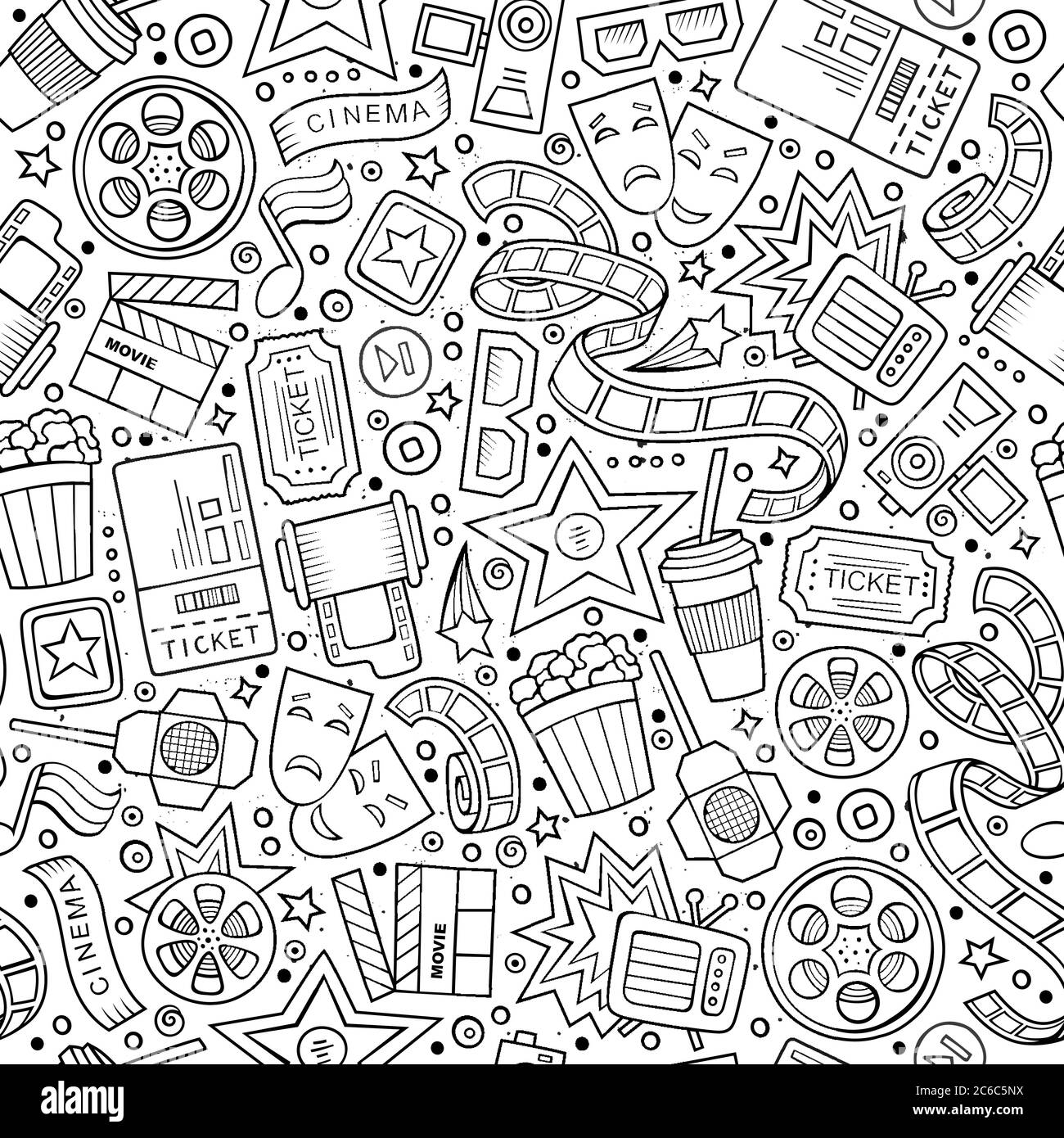 Cartoon cute hand drawn Cinema seamless pattern Stock Vector Image ...