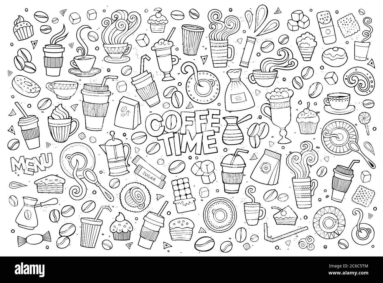 Coffee time doodles hand drawn vector symbols Stock Vector Image & Art ...