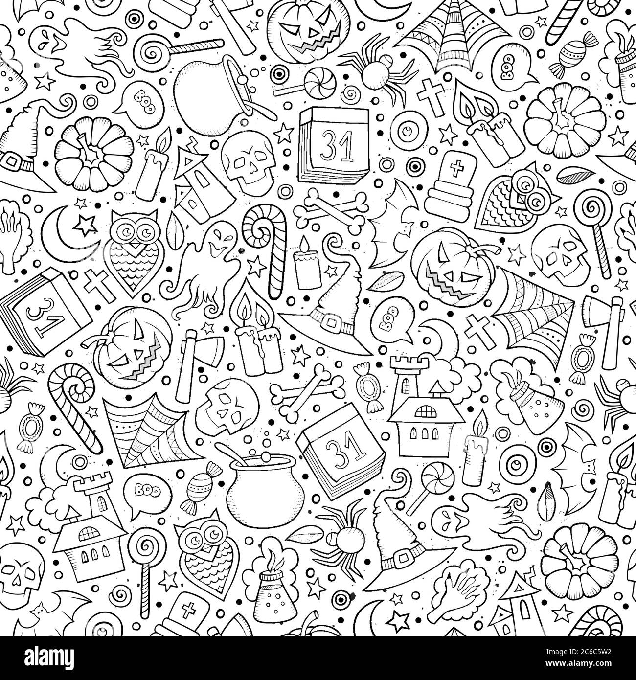 Cartoon cute hand drawn Halloween seamless pattern Stock Vector Image ...