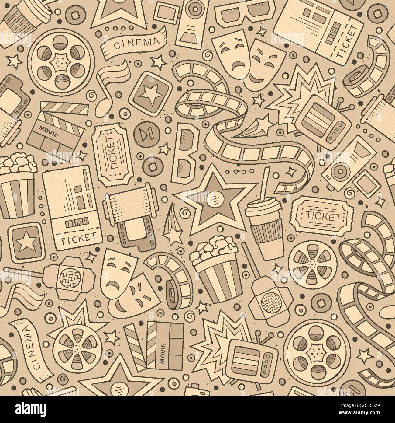 Cartoon cute hand drawn Cinema seamless pattern Stock Vector Image ...