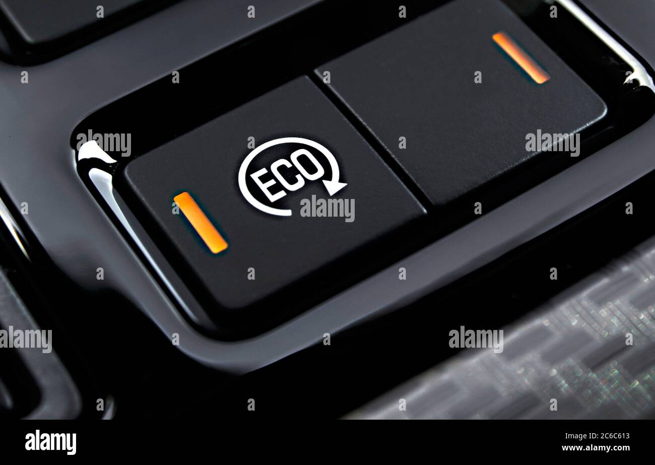 eco button on the dashboard car Stock Photo Alamy