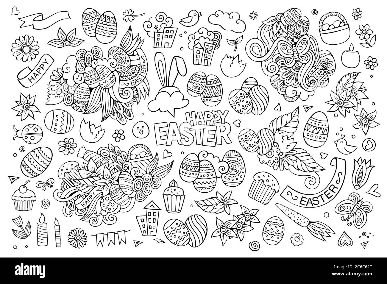 Easter hand drawn symbols and objects Stock Vector