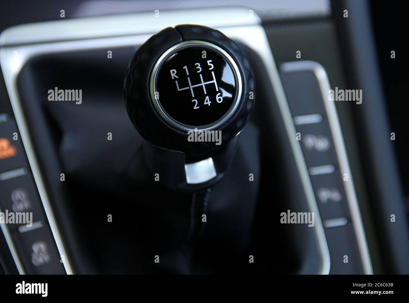Manual gear shift. Manual shift lever in the passenger car Stock Photo