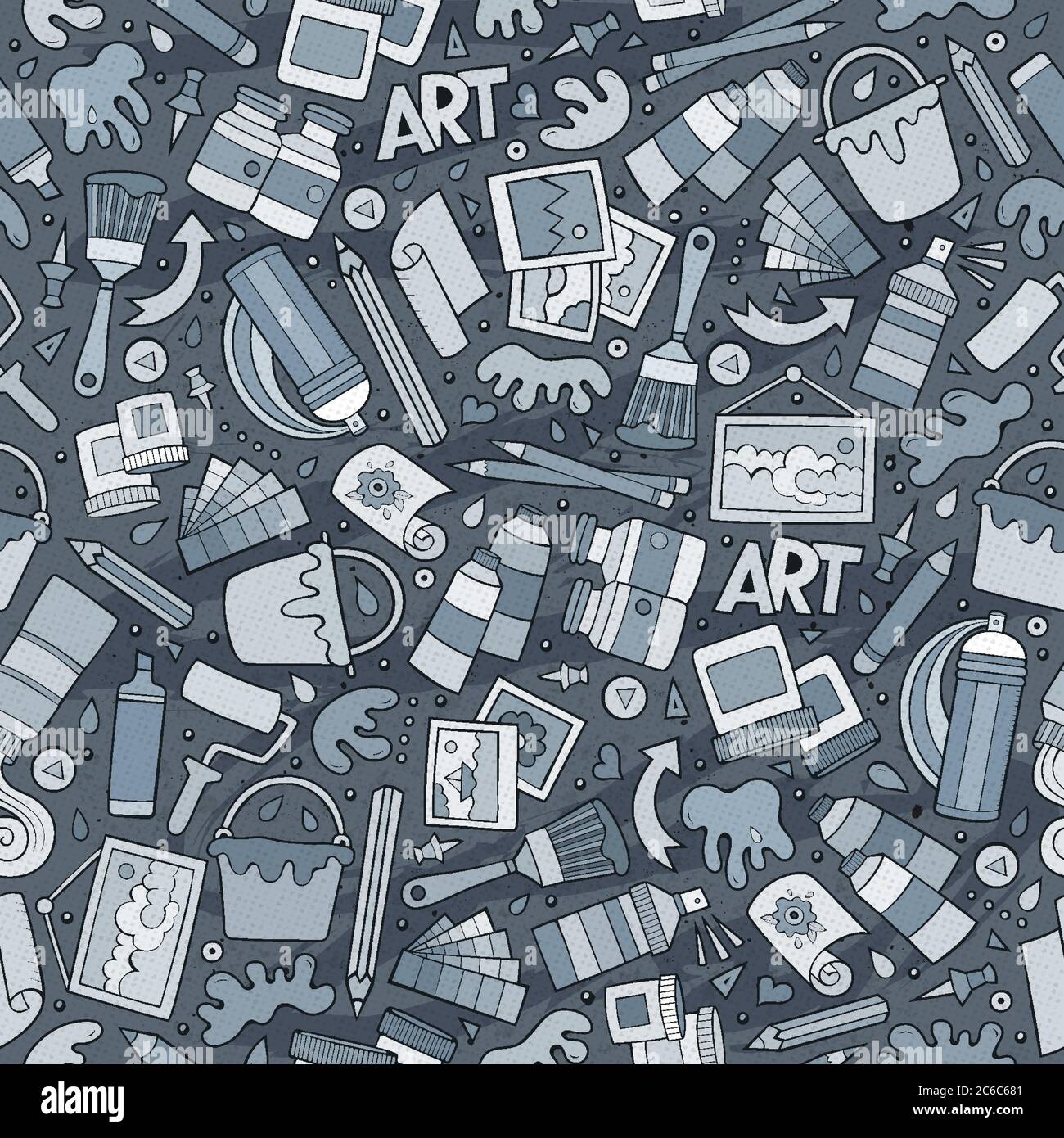 Cartoon cute hand drawn Artist seamless pattern Stock Vector Image ...