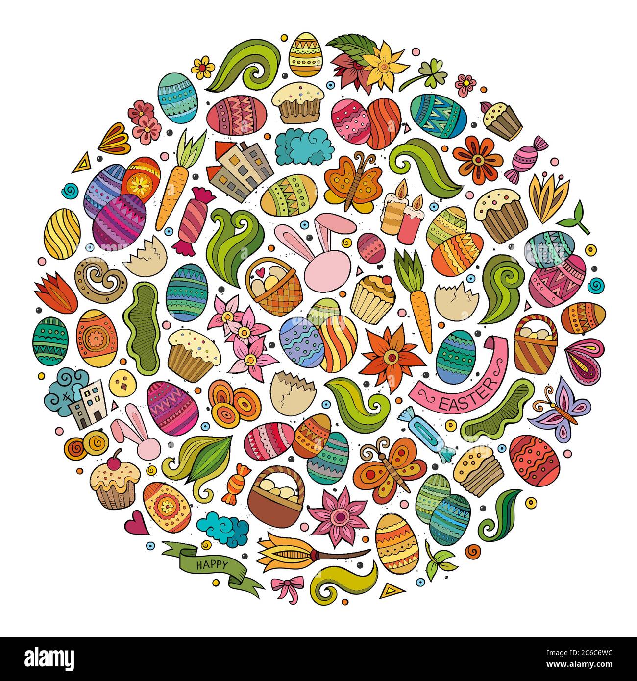 Vector set of Easter cartoon doodle objects Stock Vector Image & Art ...