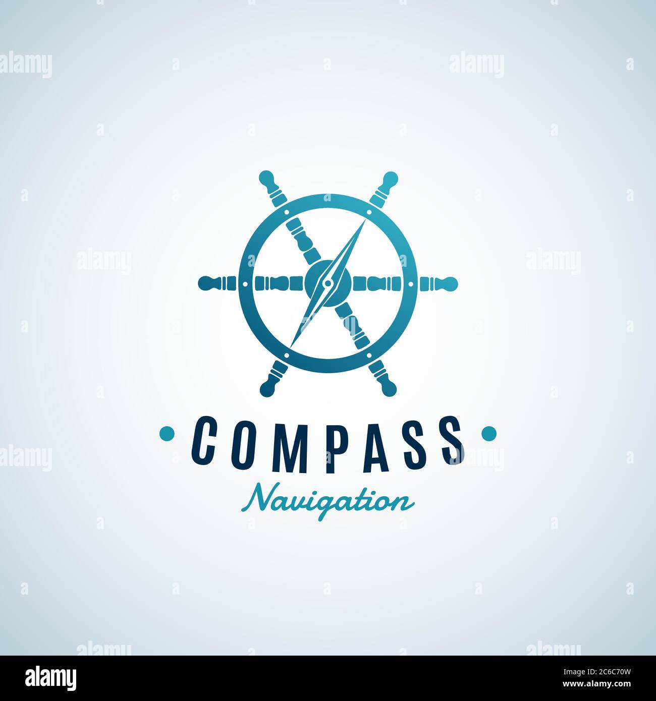 Compass Navigation Abstract Vector Sign, Emblem or Logo Template. Arrow integrated into the Steering Wheel Symbol with Retro Typography. Creative Stock Vector