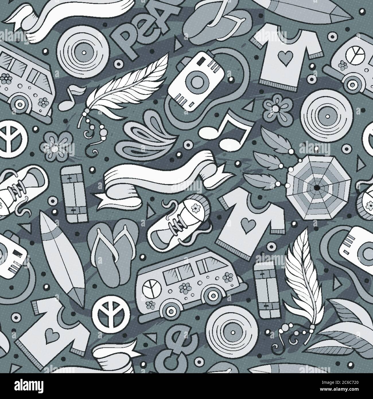Cartoon vector hippie seamless pattern Stock Vector