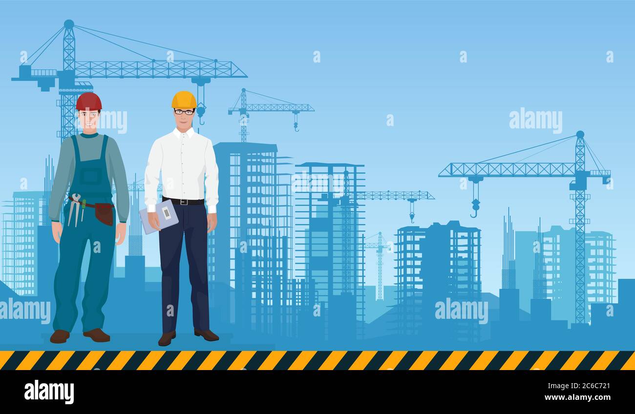 Builder man manager and worker on the constructions buildings