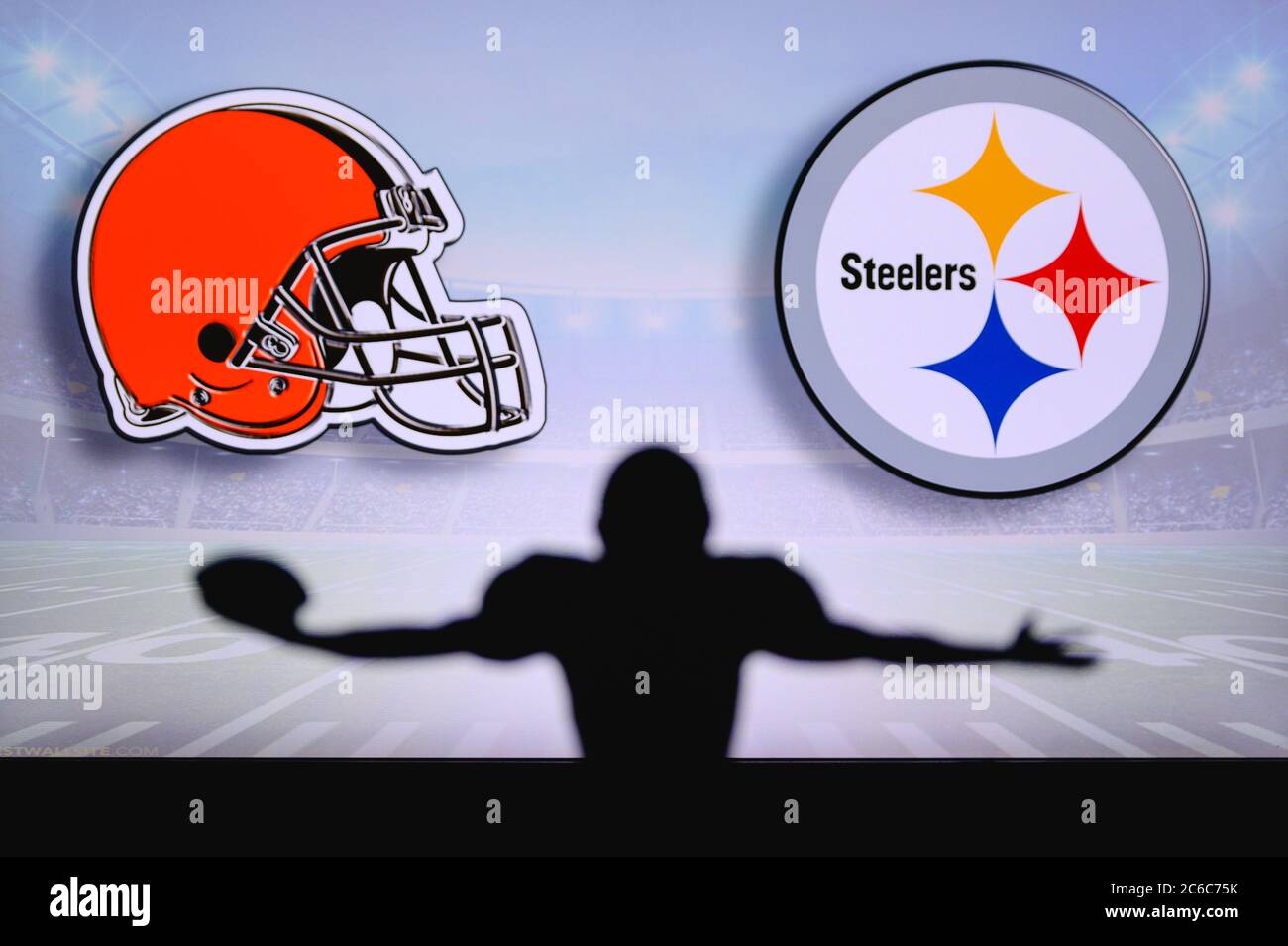 Pittsburgh Steelers vs. Cleveland Browns. NFL match poster. Two