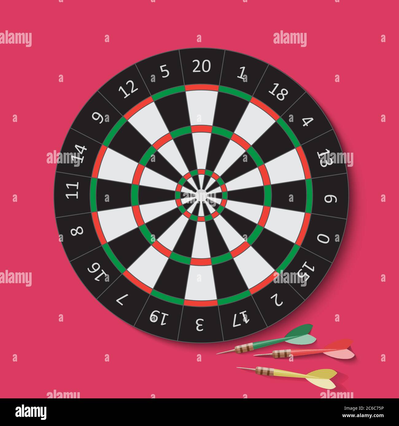 Dart and dartboard. Vector Illustration on cherry background Stock
