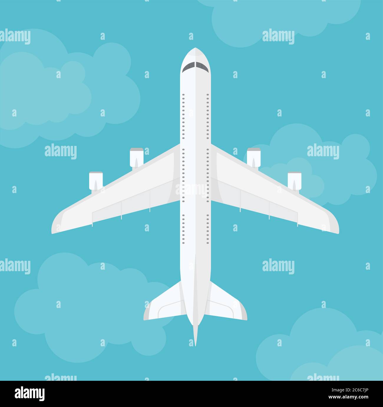 Airplane flying near clouds isolate. Vector illustration Stock Vector