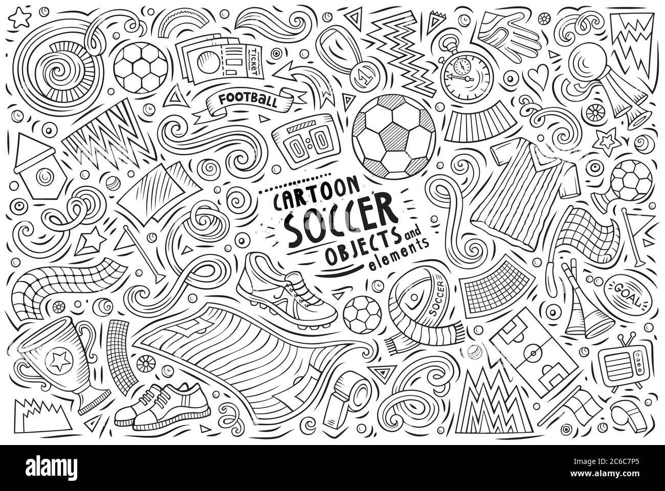 Vector doodle cartoon set of Soccer objects Stock Vector Image & Art