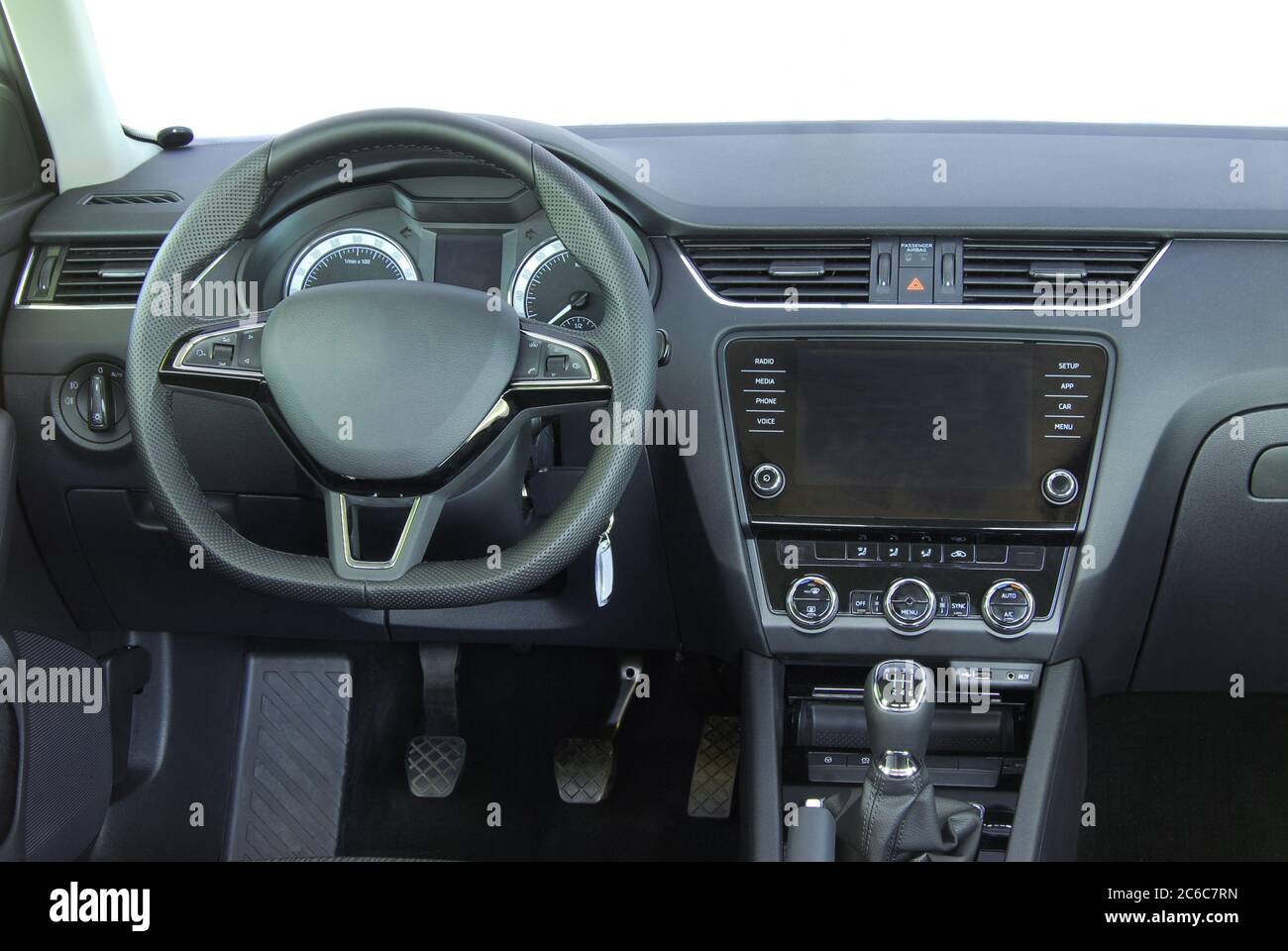 Car interior. The inside of the car, front view. Dashboard of a modern