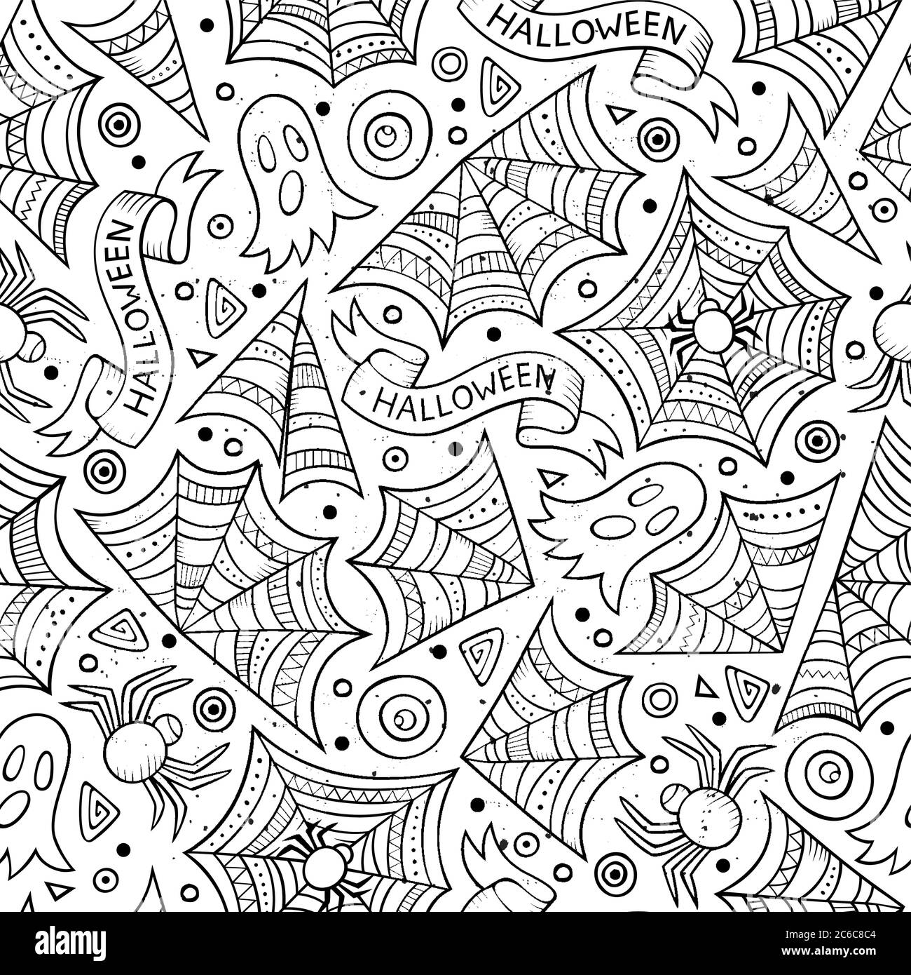 Cartoon cute hand drawn Halloween seamless pattern Stock Vector Image ...