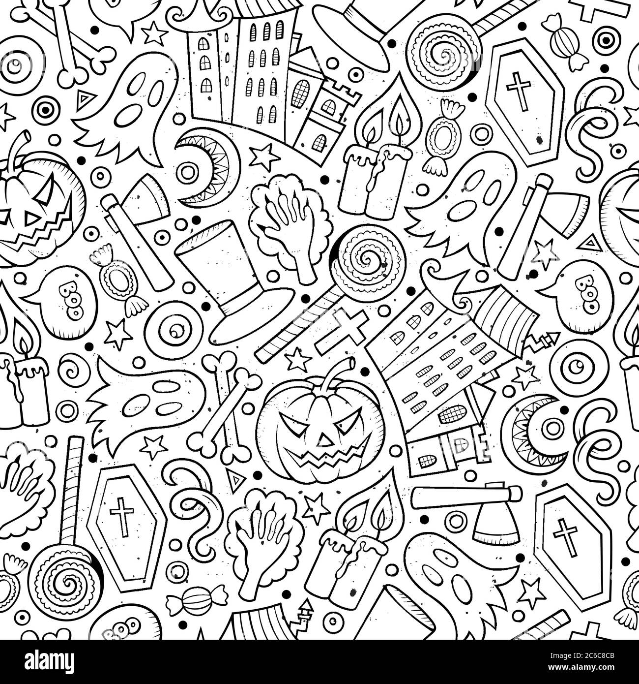 Cartoon cute hand drawn Halloween seamless pattern Stock Vector Image ...