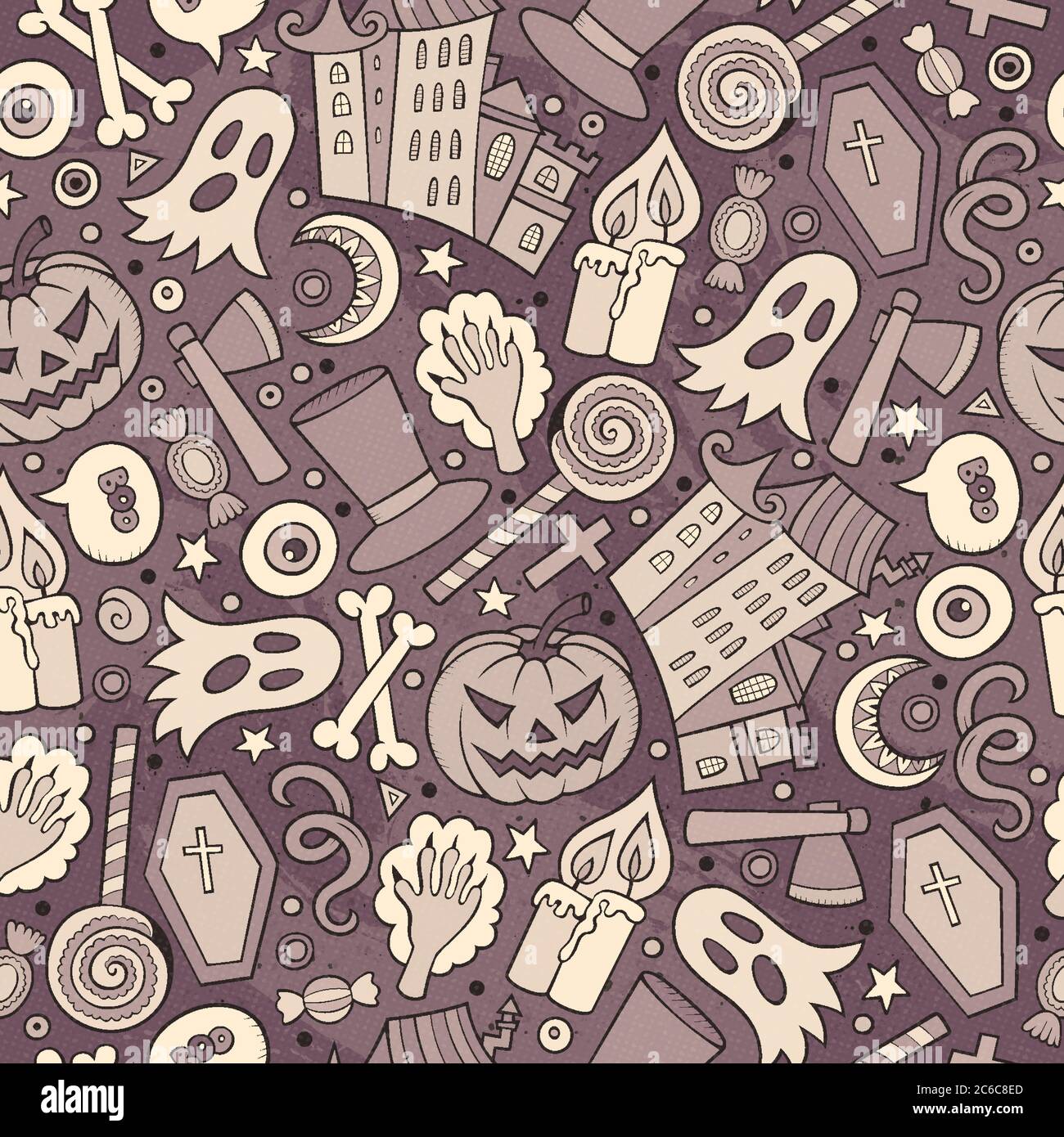 Cartoon cute hand drawn Halloween seamless pattern Stock Vector Image ...