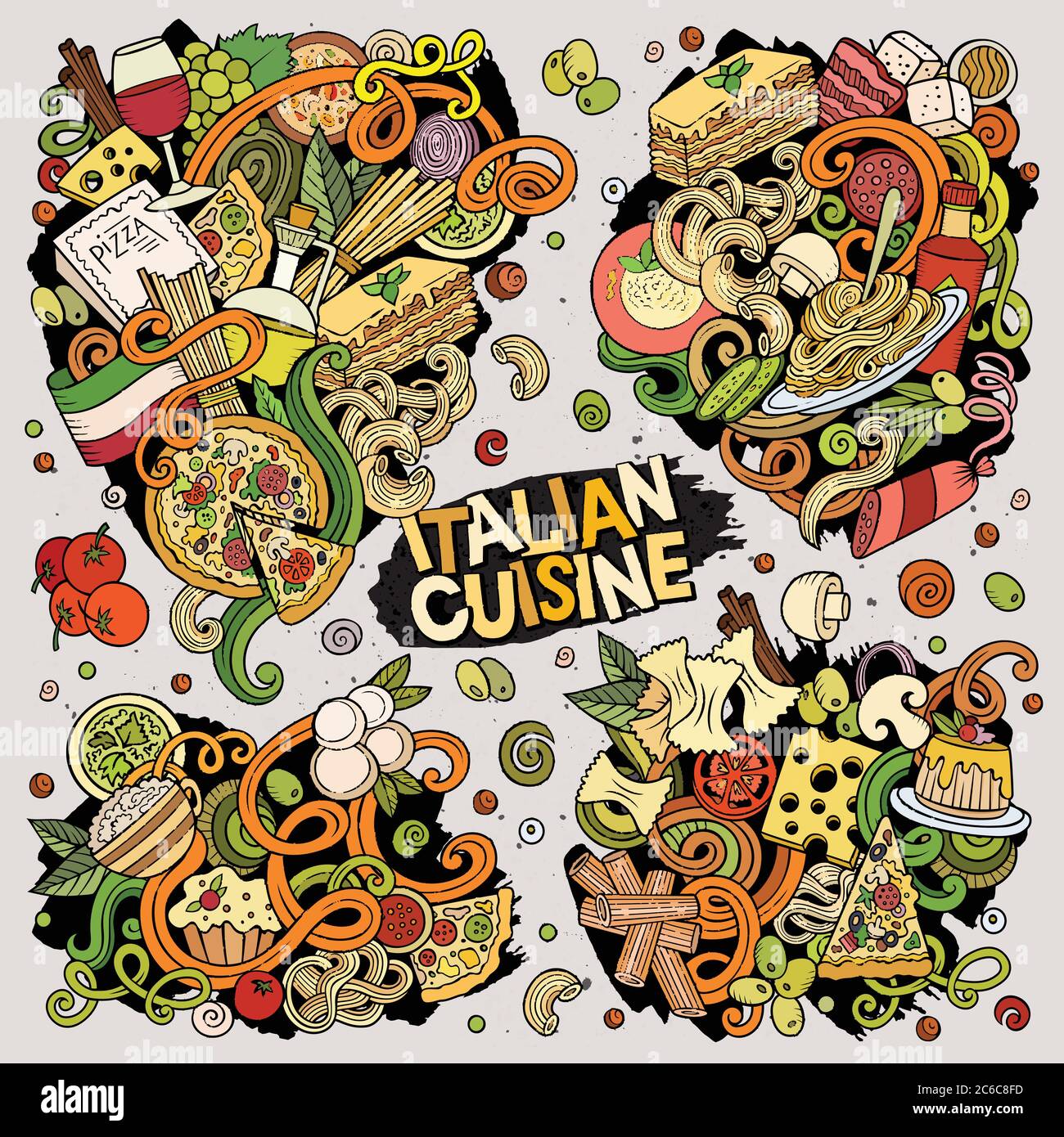 Colorful vector hand drawn doodles cartoon set of Italian food food ...