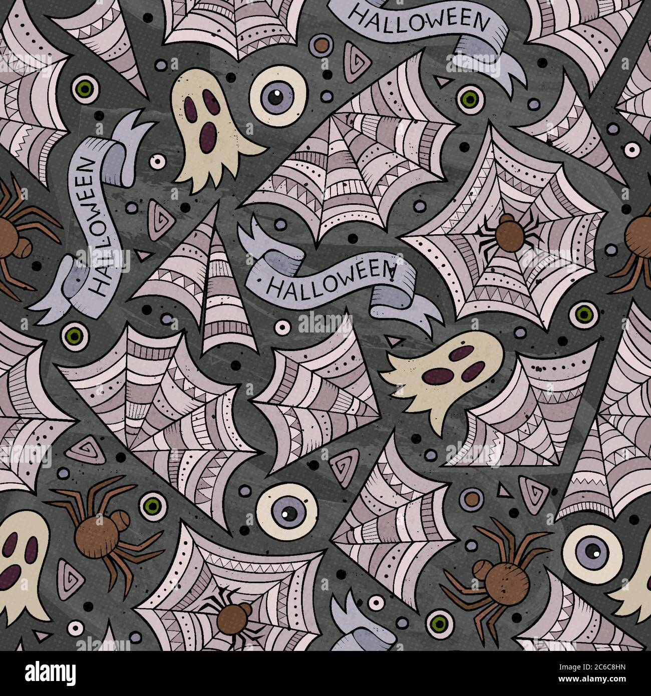 Cartoon cute hand drawn Halloween seamless pattern Stock Vector Image ...
