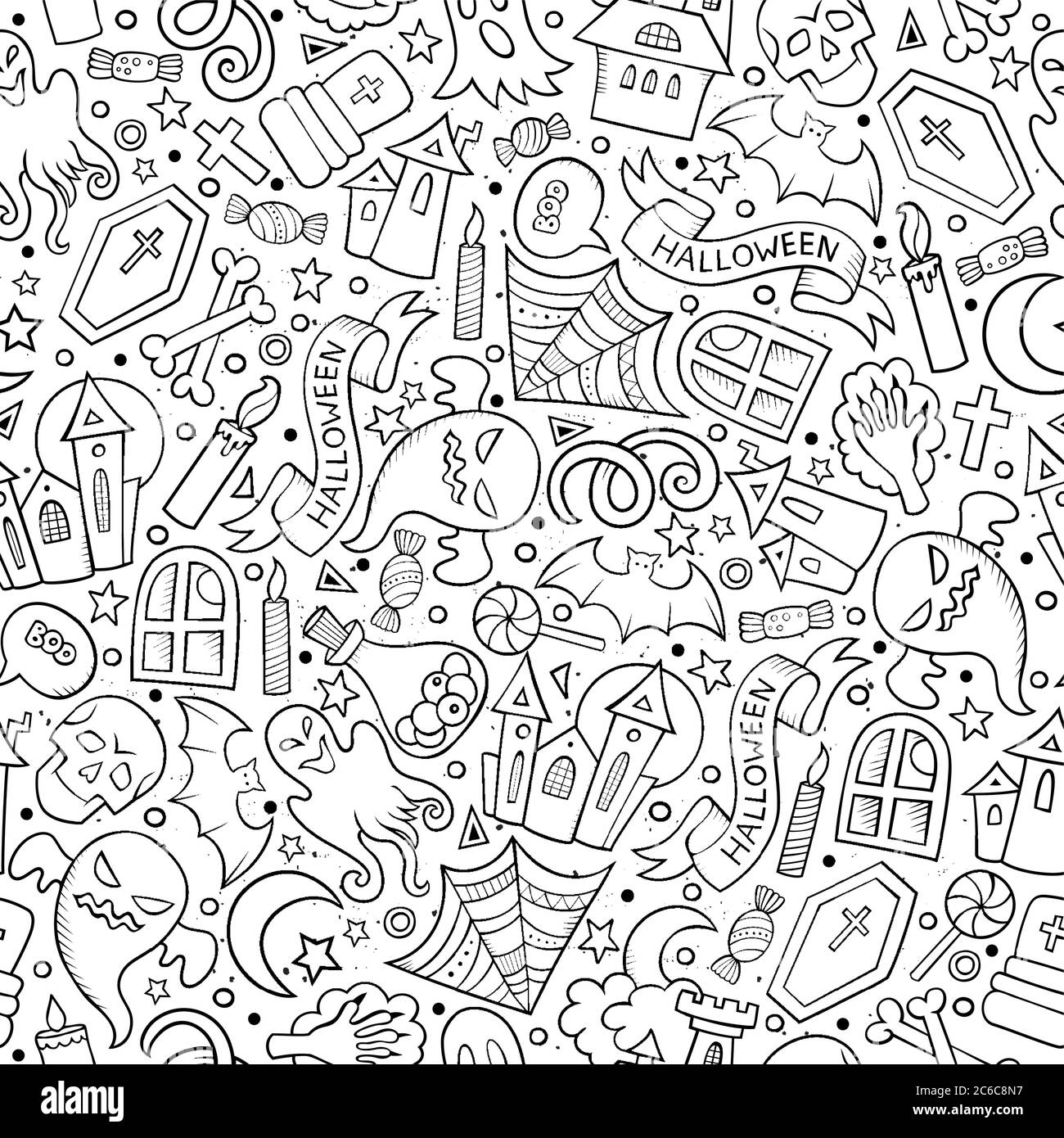 Cartoon cute hand drawn Halloween seamless pattern Stock Vector Image ...