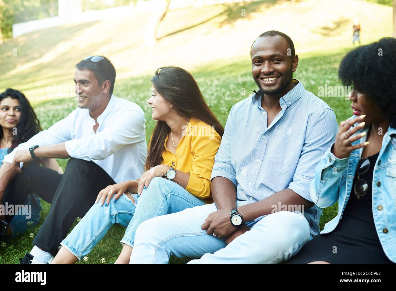 Group of happy friends having fun at barbecue party outdoor in house ...