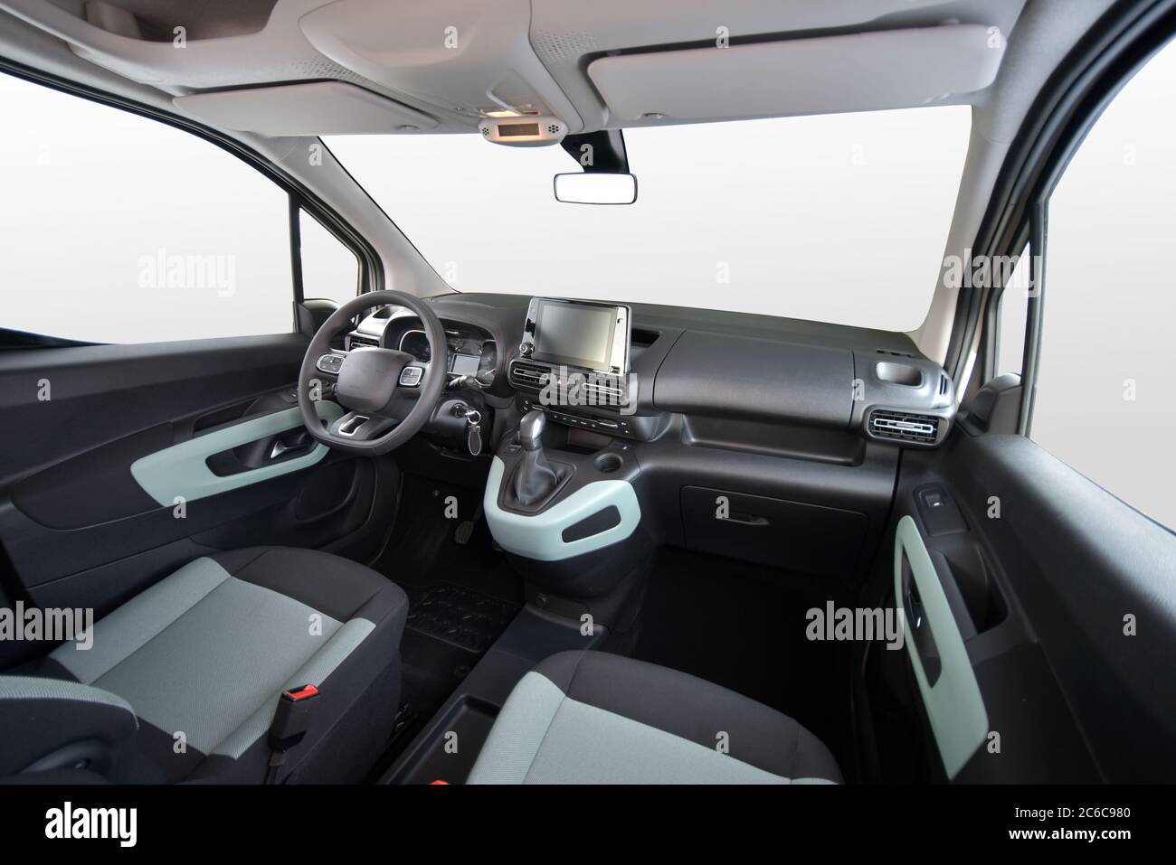 Car interior. The inside of the car, front view. Dashboard of a modern