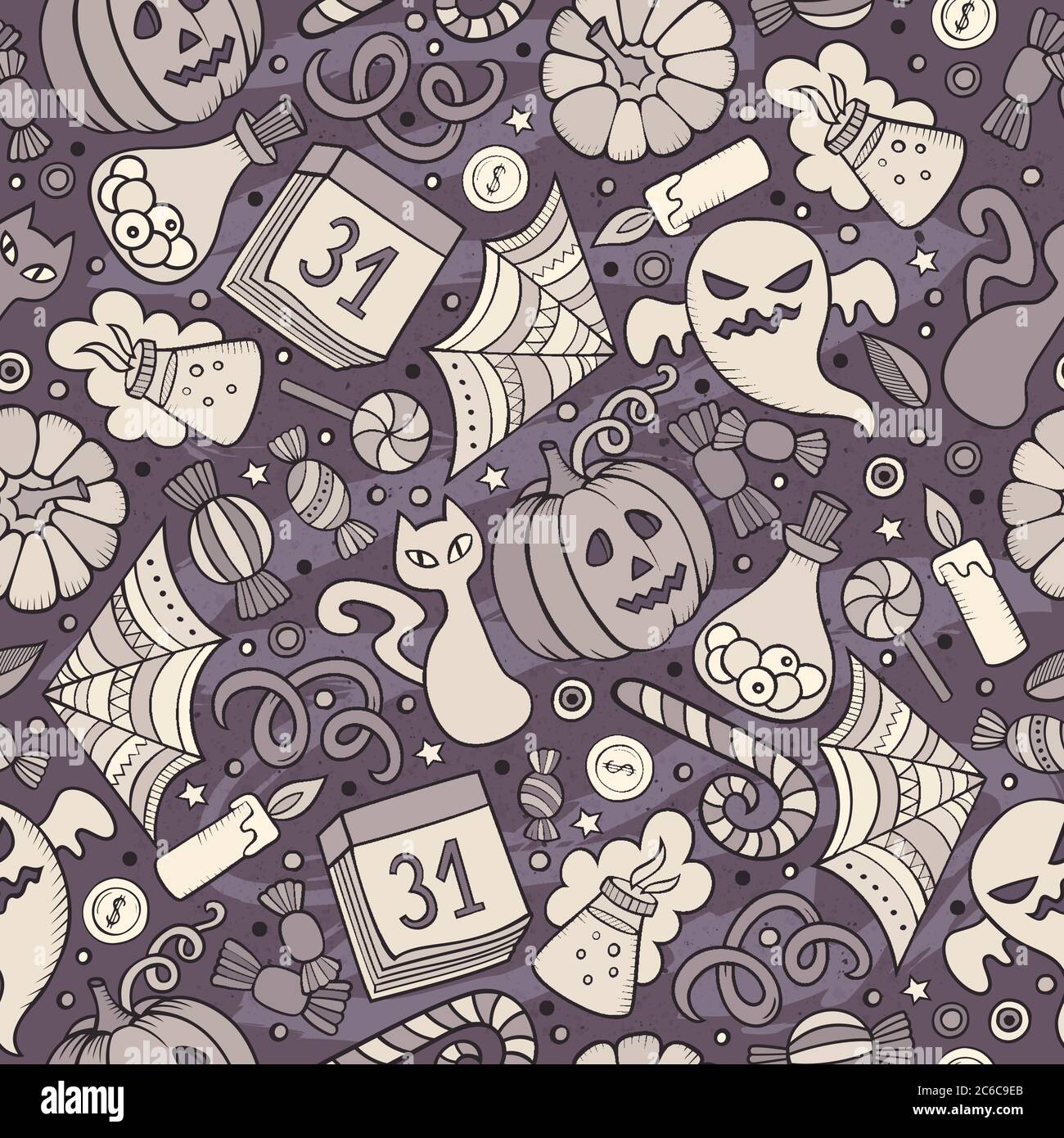 Cartoon cute hand drawn Halloween seamless pattern Stock Vector Image ...