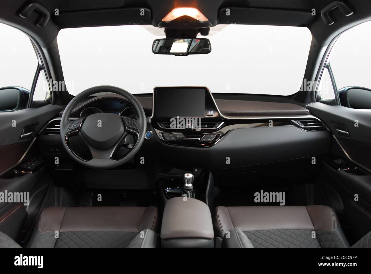 Car interior. The inside of the car, front view. Dashboard of a modern