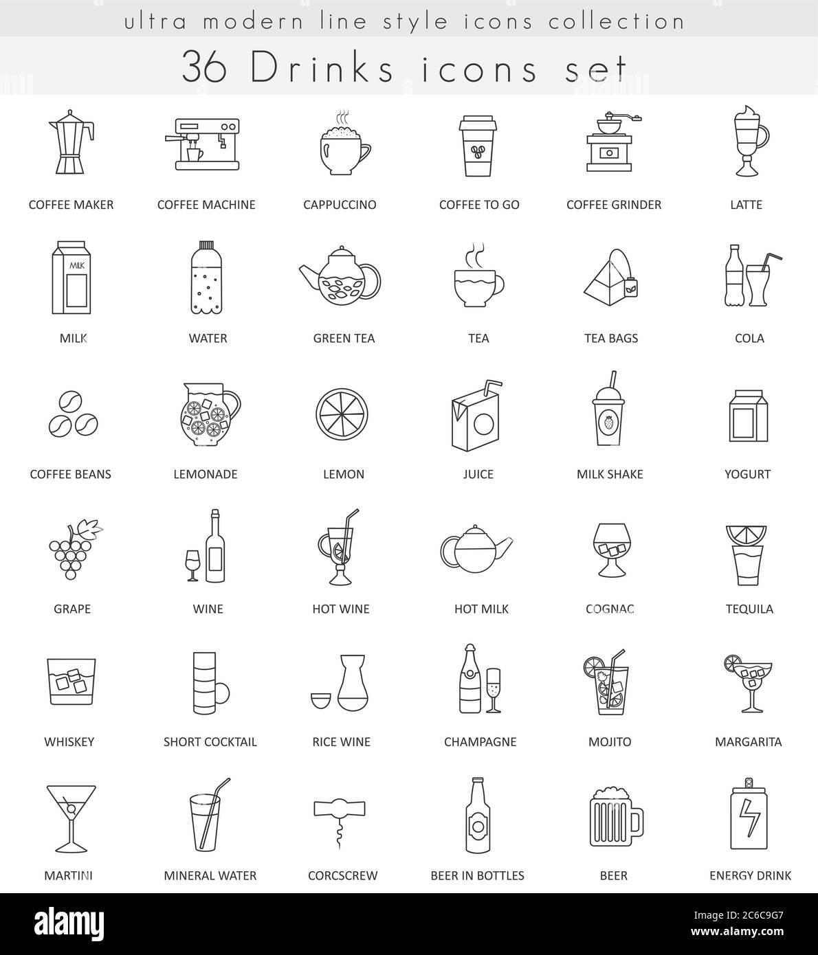 Vector Drinks ultra modern outline line icons for web and apps. Tea ...