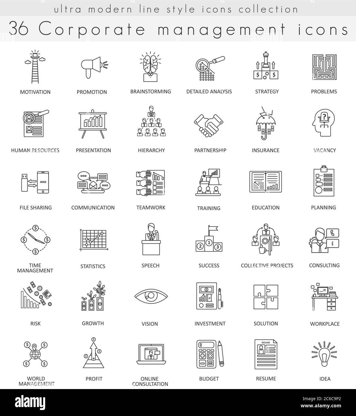 Vector Corporate managment ultra modern outline line icons for web and ...