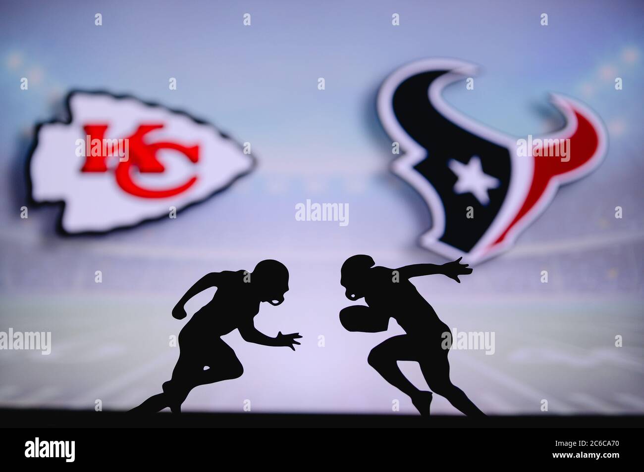 Kansas City Chiefs vs. Houston Texans. NFL match poster. Two american  football players silhouette facing each other on the field. Clubs logo in  backgr Stock Photo - Alamy