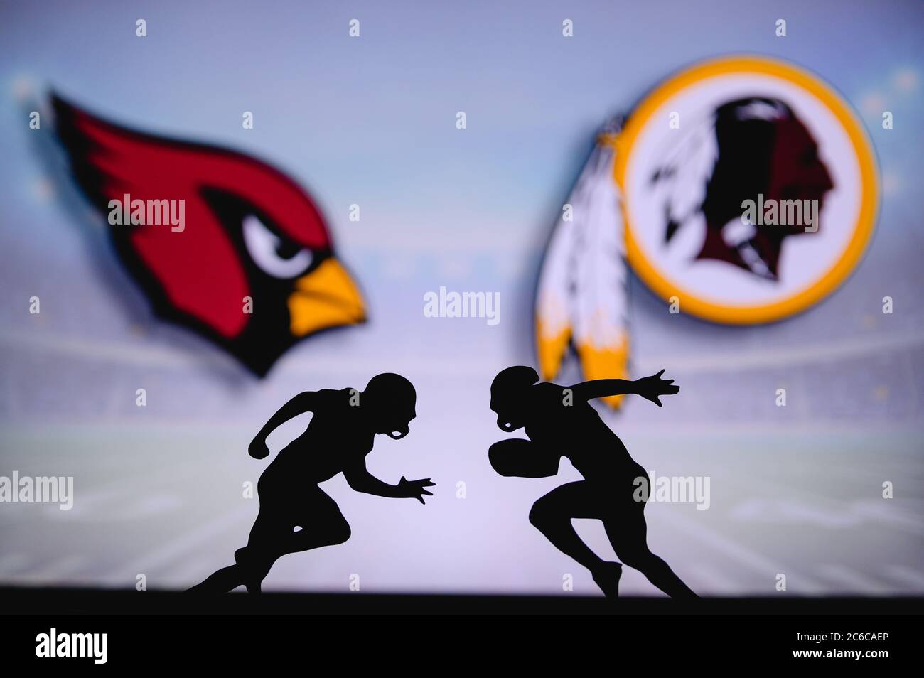 Buffalo Bills vs. Kansas City Chiefs. NFL match poster. Two american  football players silhouette facing each other on the field. Clubs logo in  backgro Stock Photo - Alamy