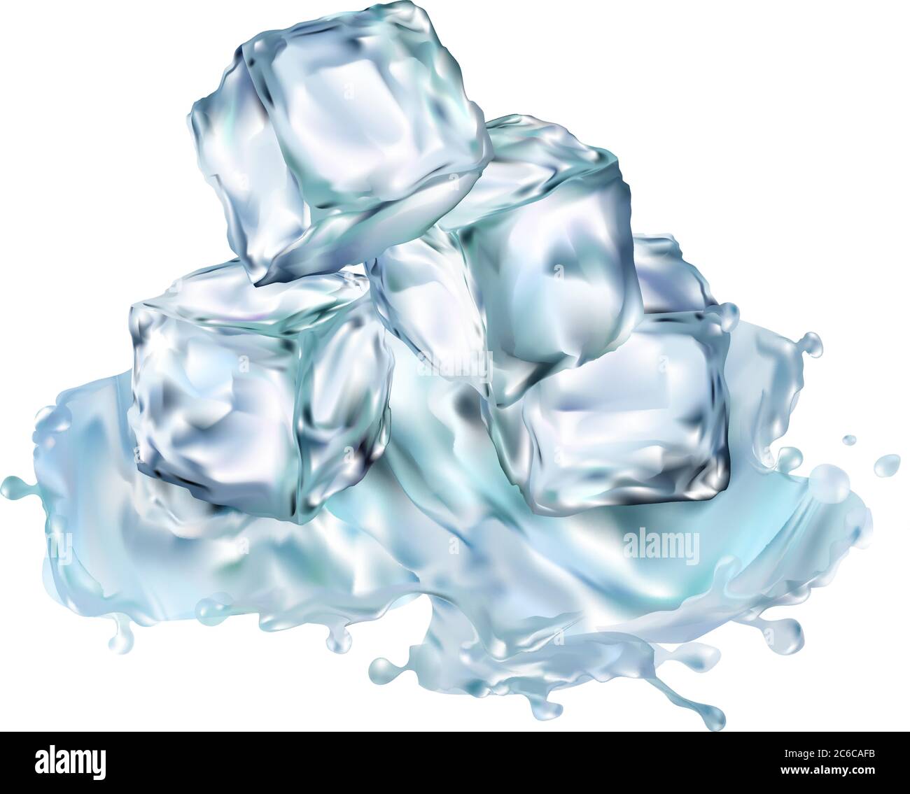 Ice cubes transparent vector 3d illustration realistic set. Water freeze Clip art for your design. Stock Vector