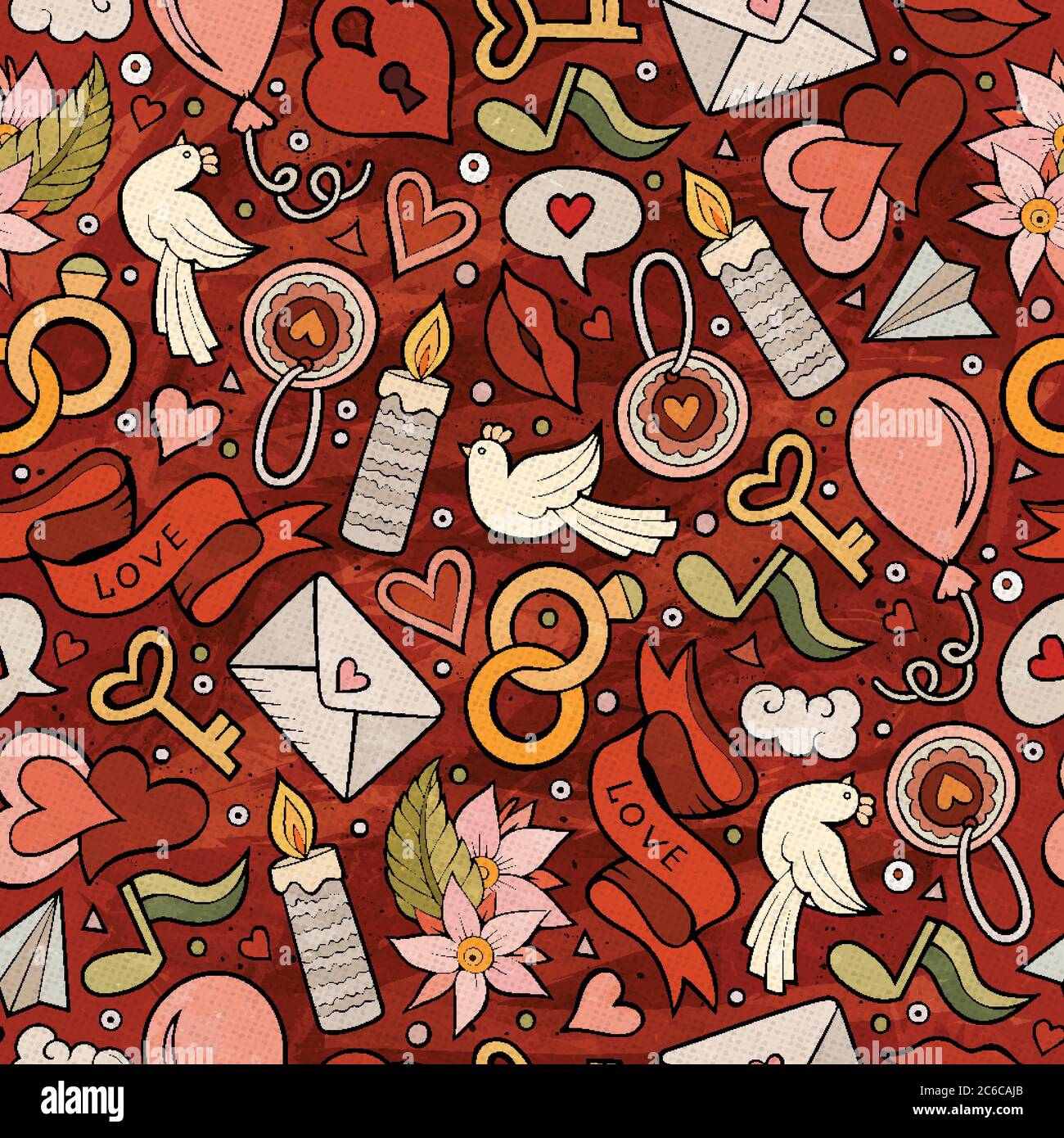 Cartoon cute hand drawn Valentine's Day seamless pattern Stock Vector ...