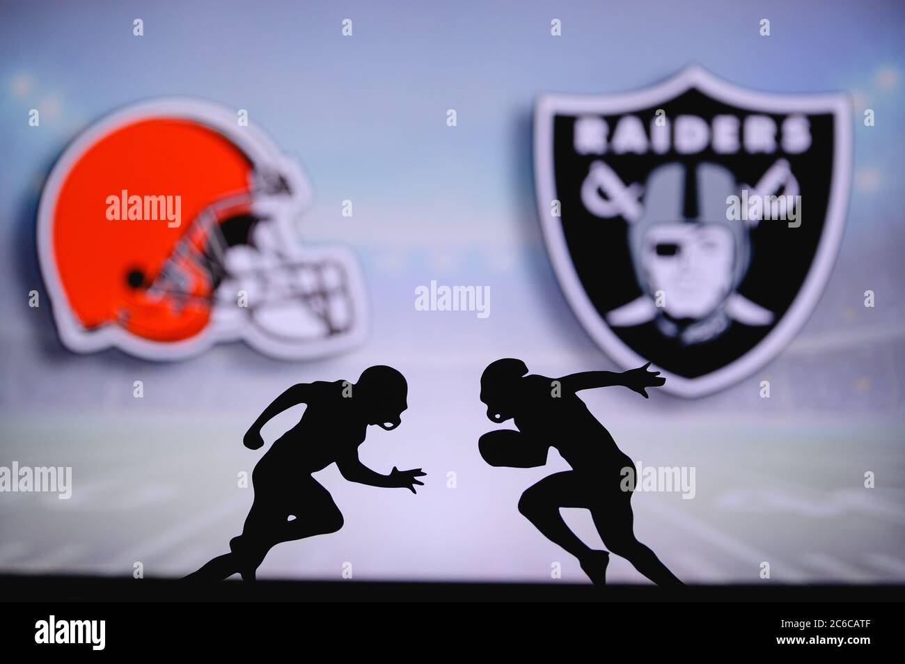 Cleveland Browns vs. Las Vegas Raiders. NFL match poster. Two american