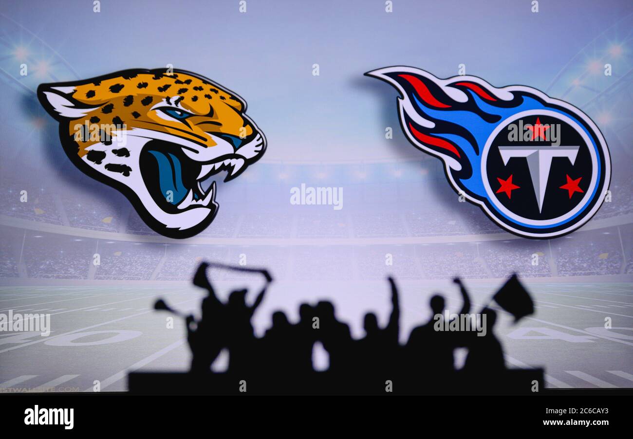 Baltimore Ravens vs. Jacksonville Jaguars. Fans support on NFL Game.  Silhouette of supporters, big screen with two rivals in background Stock  Photo - Alamy