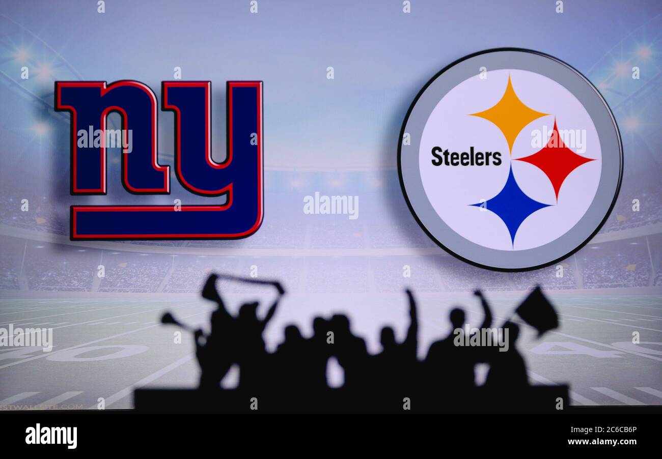 New York Giants vs. Pittsburgh Steelers. Fans support on NFL Game.  Silhouette of supporters, big screen with two rivals in background Stock  Photo - Alamy