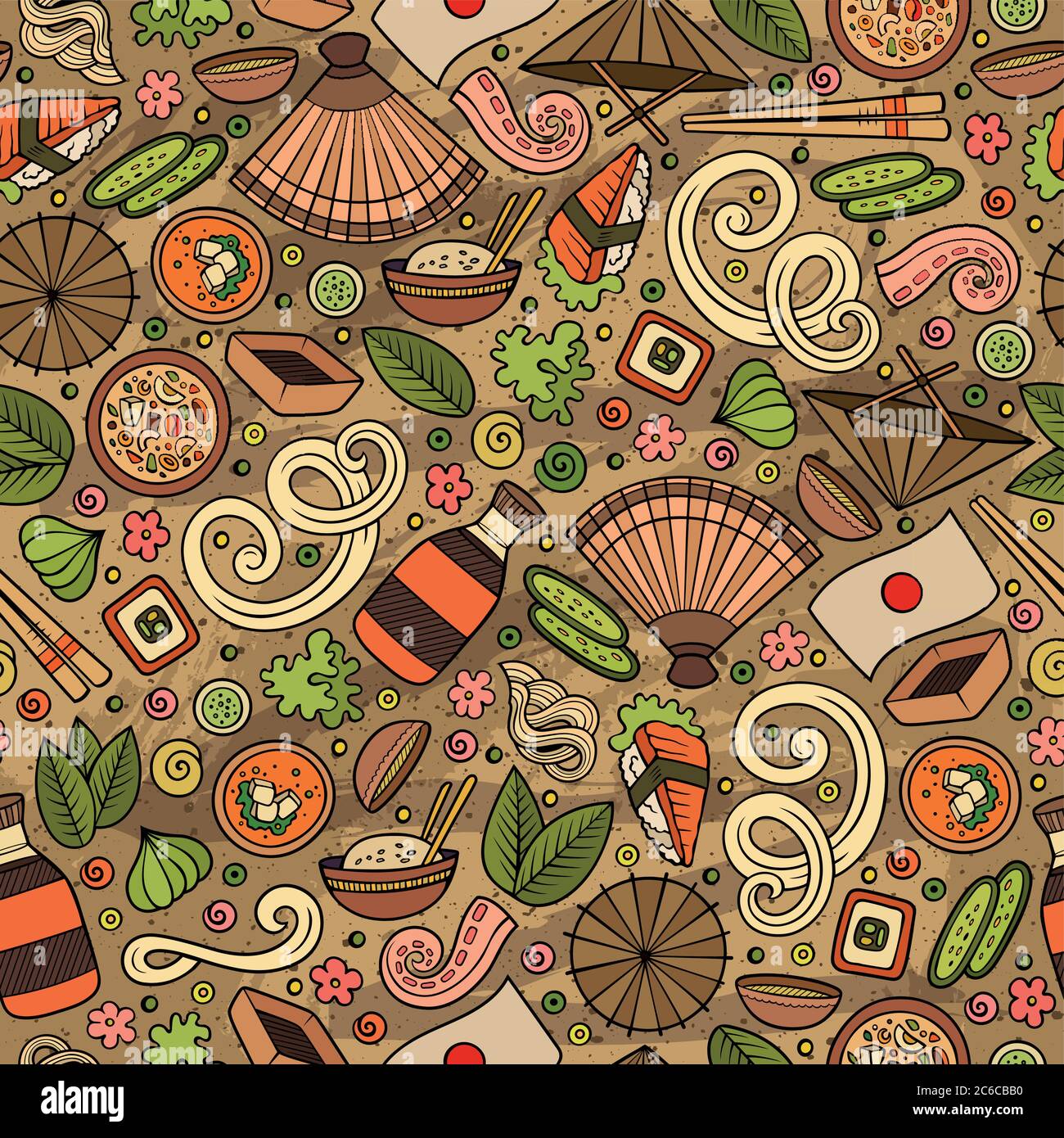 Cartoon cute hand drawn Japan food seamless pattern Stock Vector Image ...