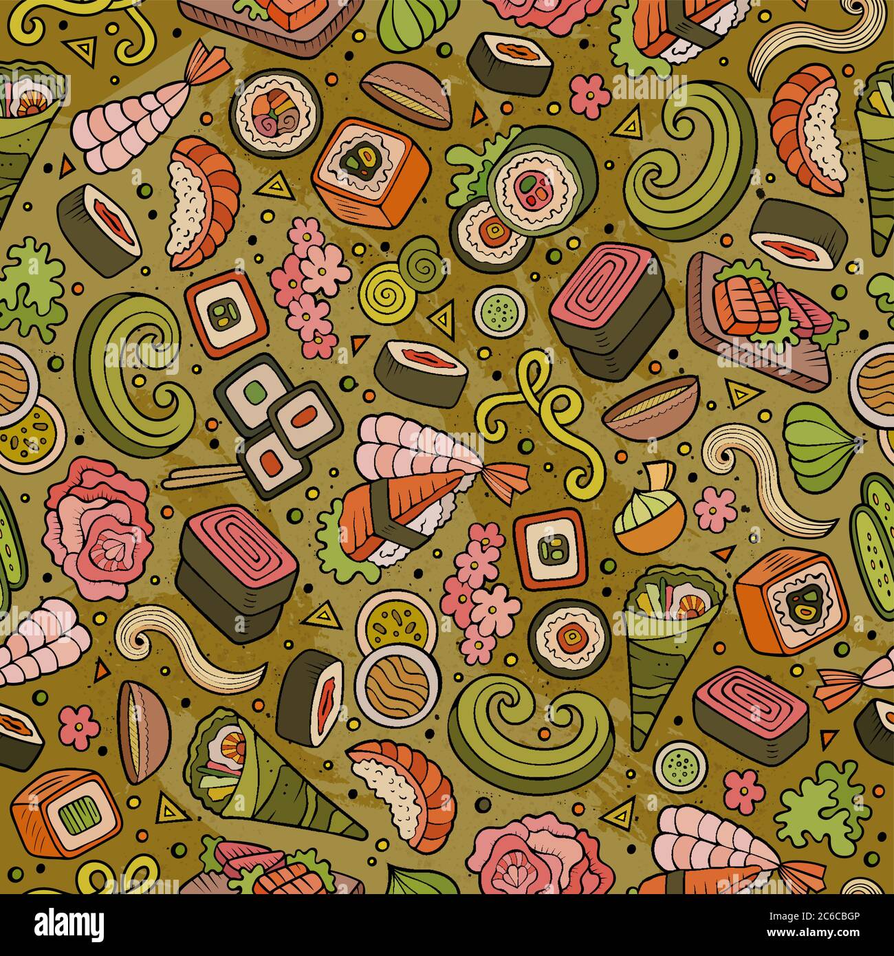 Cartoon cute hand drawn Japan food seamless pattern Stock Vector Image ...