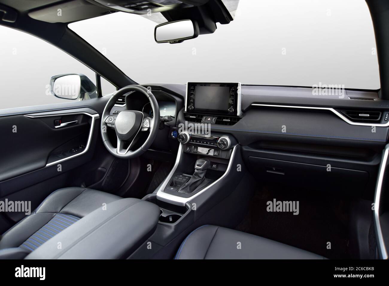 Car interior. The inside of the car, front view. Dashboard of a modern