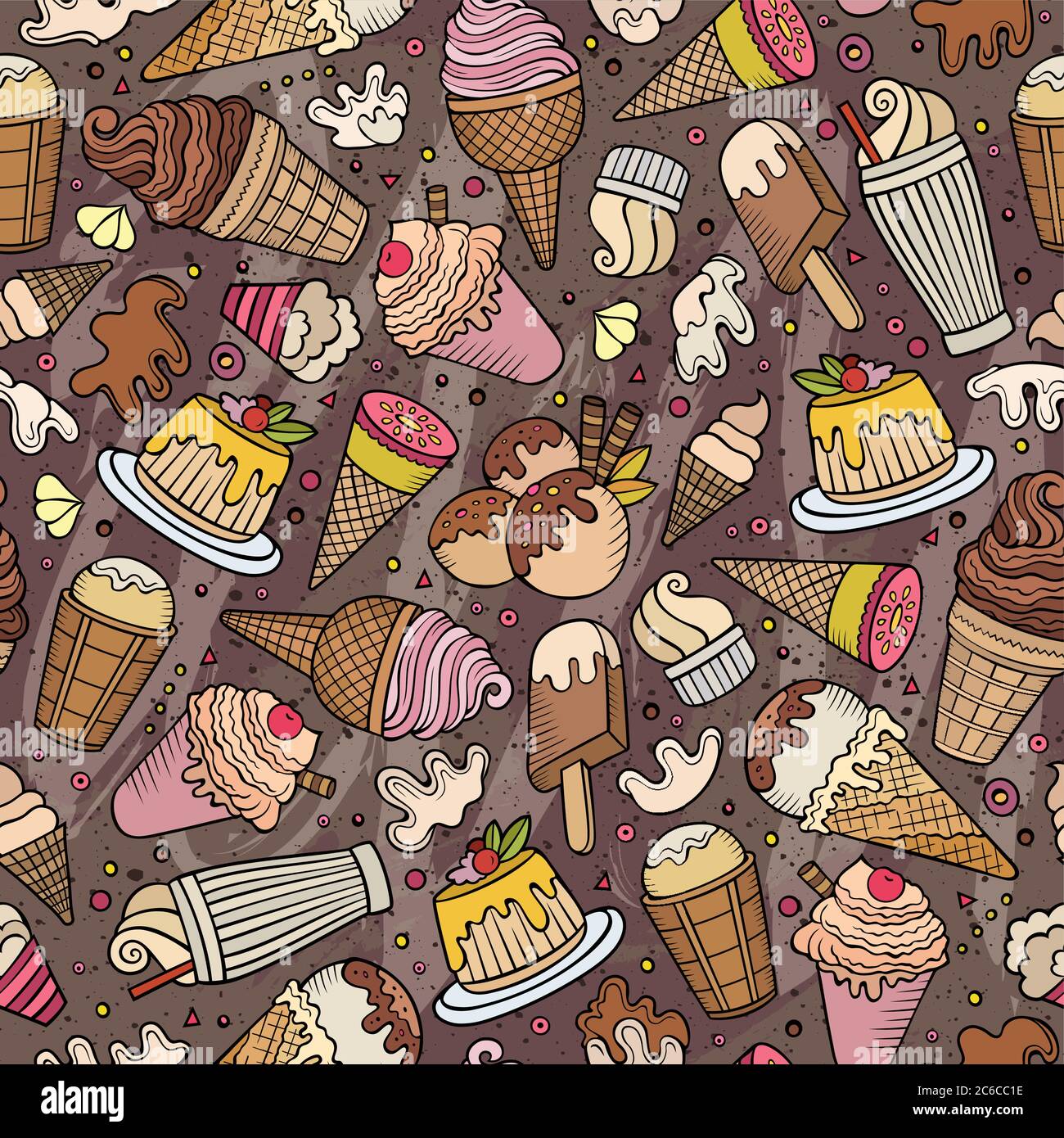 Cartoon hand-drawn ice cream doodles seamless pattern Stock Vector ...