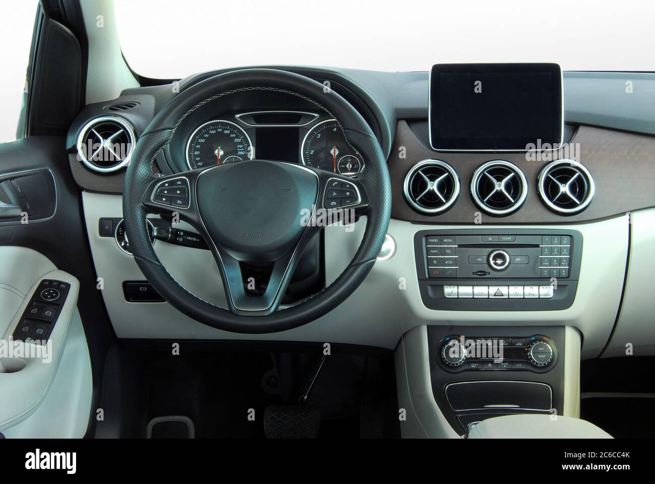 Car interior. The inside of the car, front view. Dashboard of a modern ...