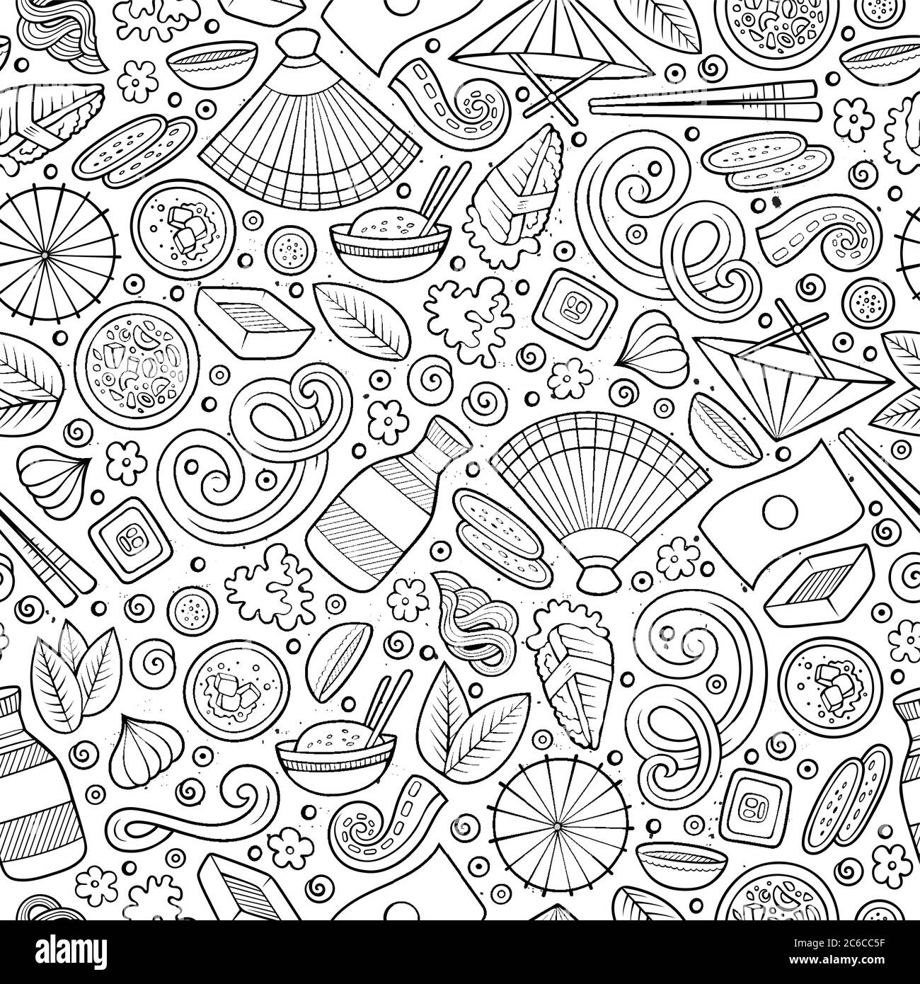 Cartoon cute hand drawn Japan food seamless pattern Stock Vector Image ...