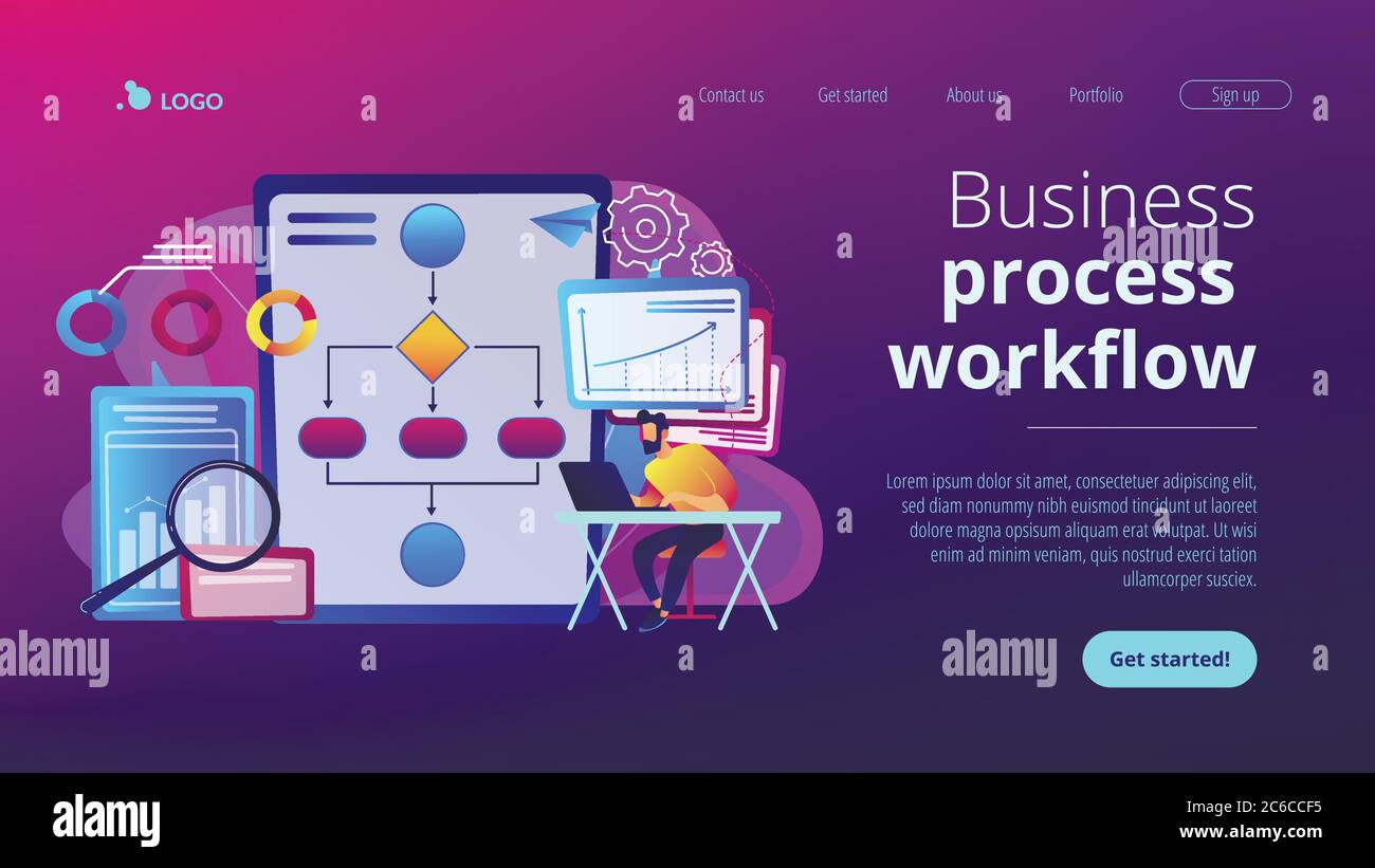 Business Process Automation BPA Concept Landing Page Stock Vector Image