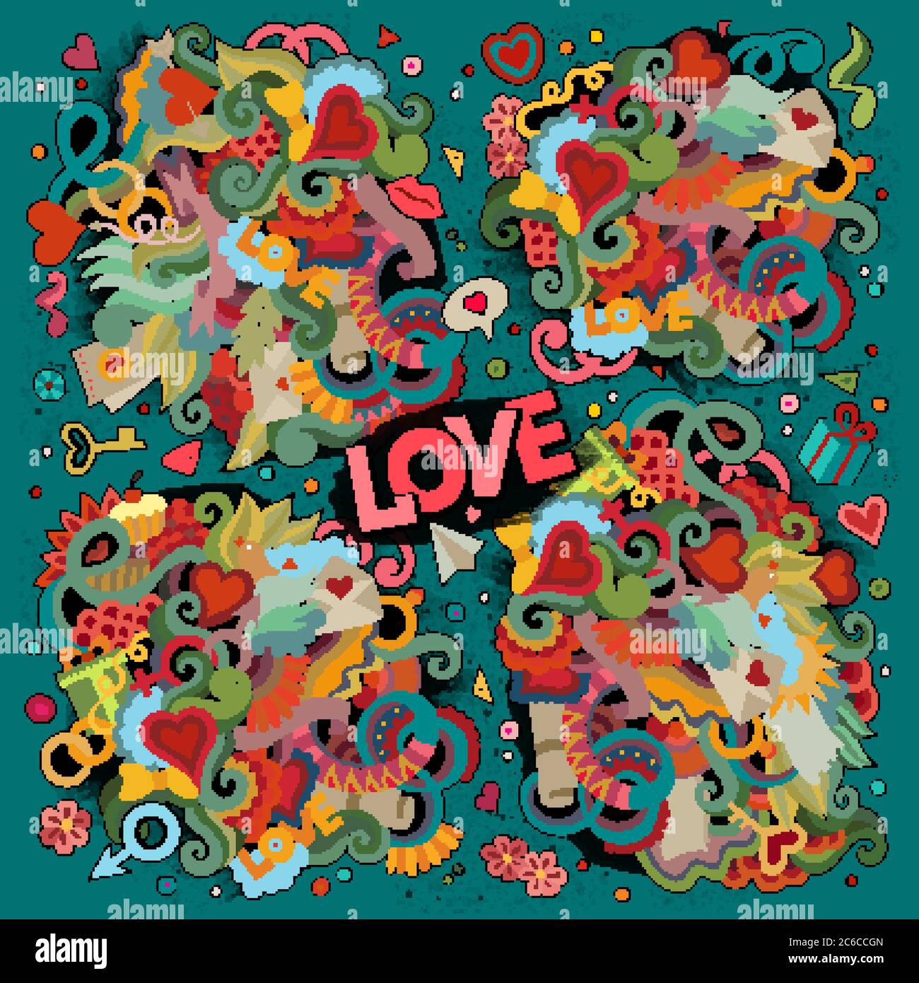 Colorful vector hand drawn doodles cartoon set of Love Stock Vector ...