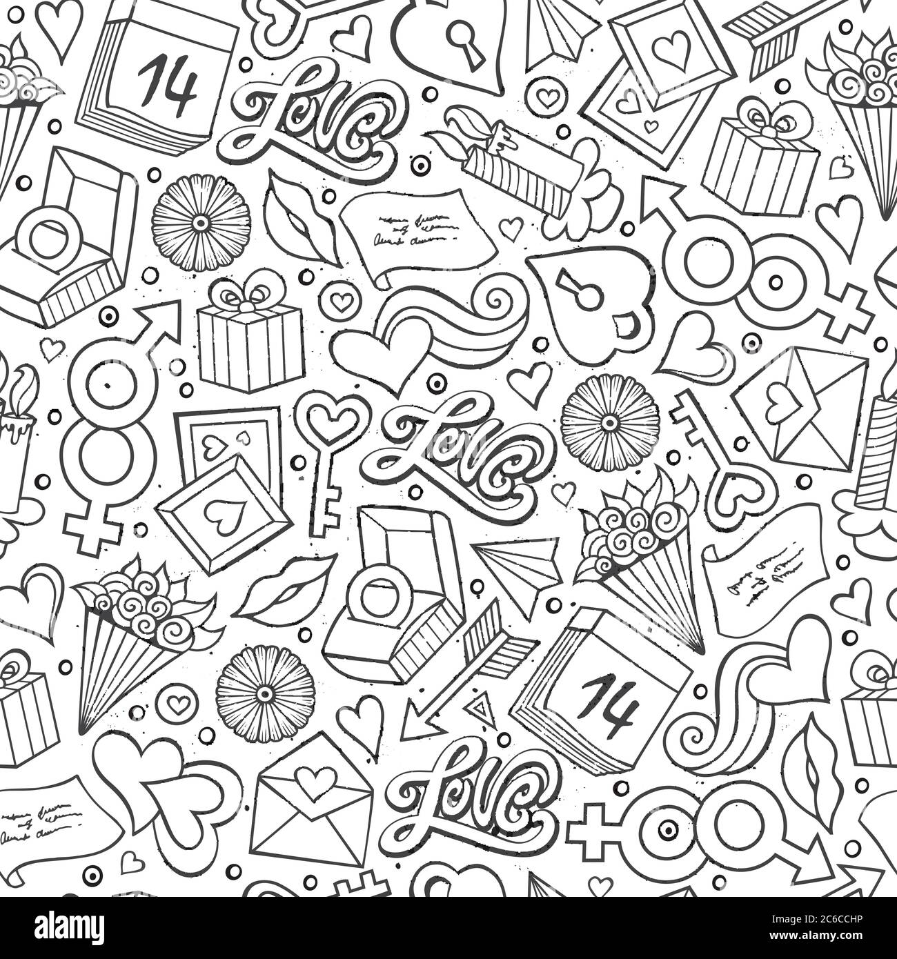 Cartoon cute hand drawn Valentine's Day seamless pattern Stock Vector ...