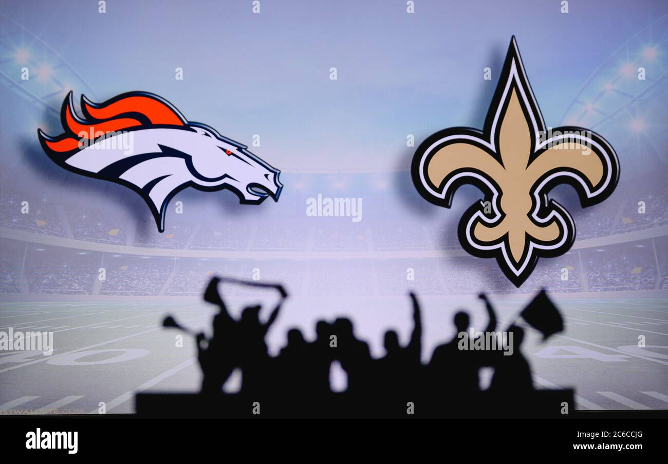Denver Broncos vs. New Orleans Saints. Fans support on NFL Game 