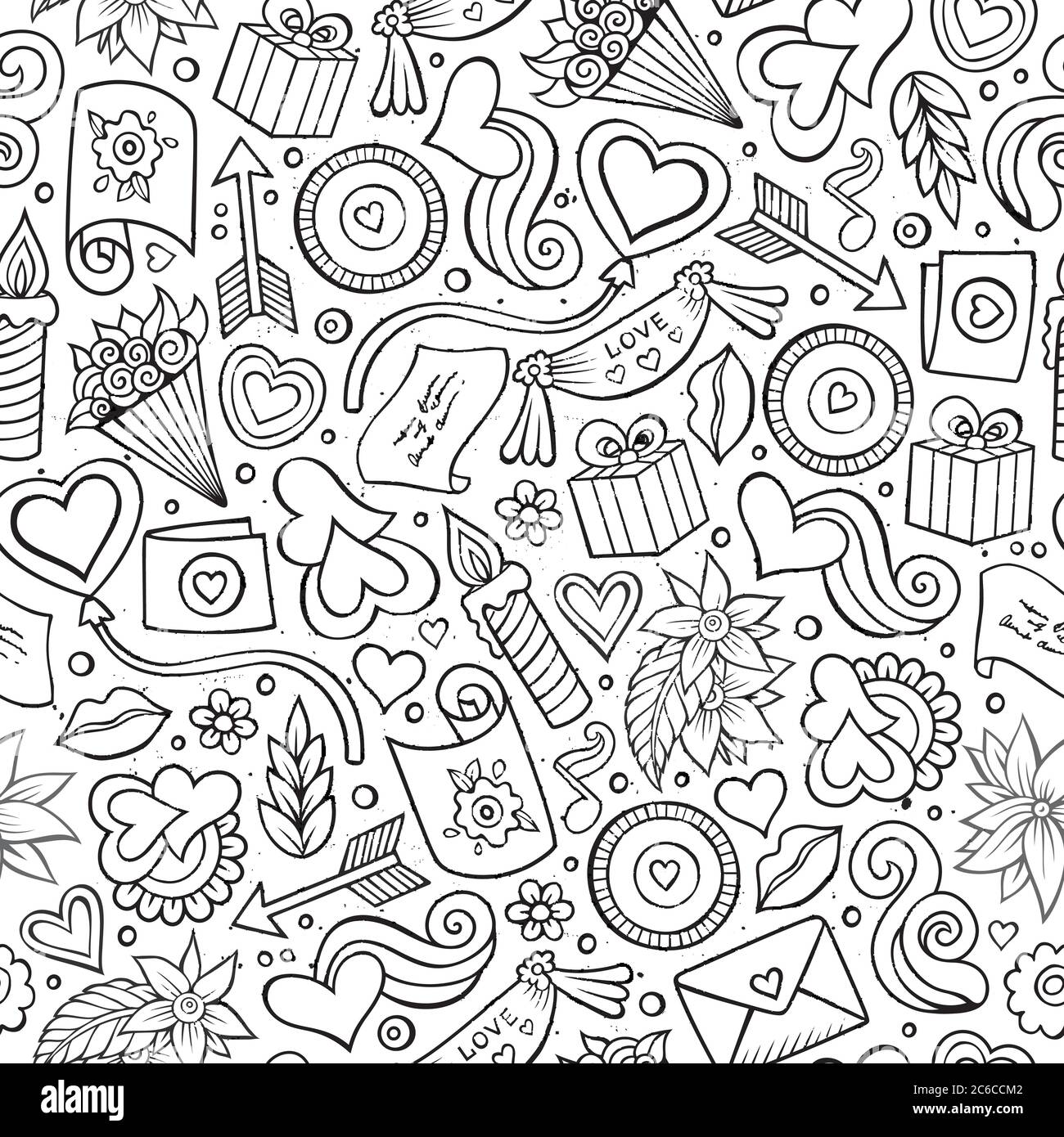 Cartoon cute hand drawn Valentine's Day seamless pattern Stock Vector ...