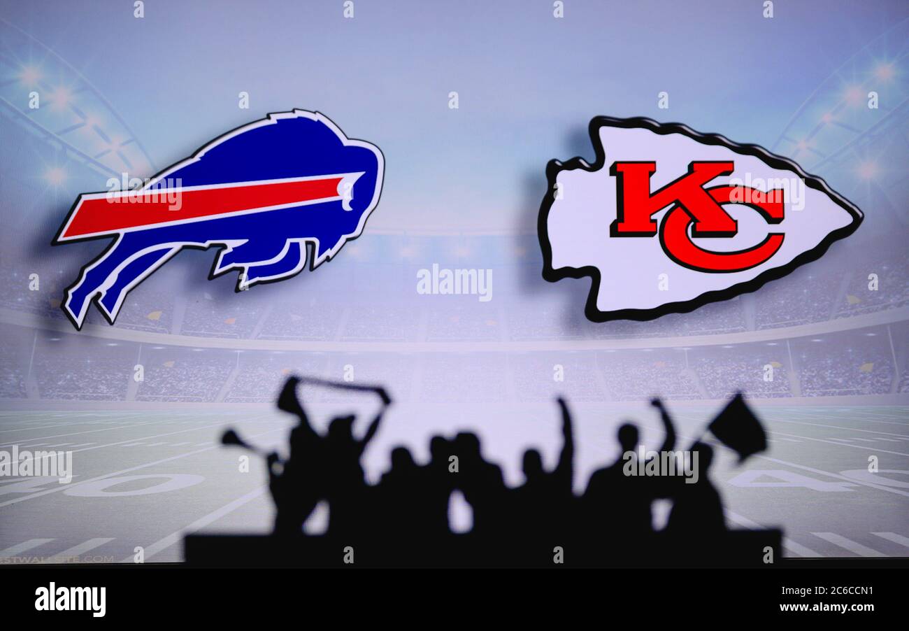 Buffalo Bills vs. Kansas City Chiefs. Fans support on NFL Game. Silhouette  of supporters, big screen with two rivals in background Stock Photo - Alamy